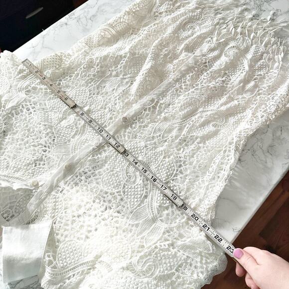 Simply Couture White Eyelet Lace Fringe Button Down Long SleeveTop Women's XL - Picture 12 of 12